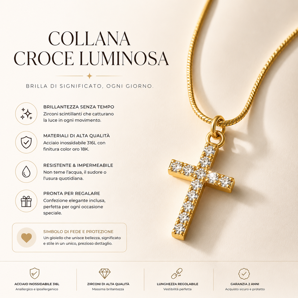 Collana Croce Eterna™ | Eleganza, Fede e Luminosità