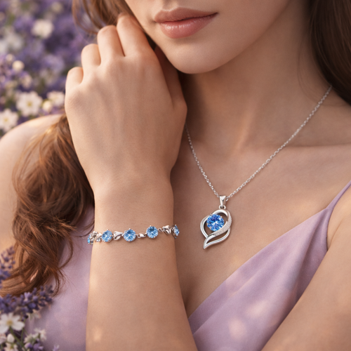 Bracciale e collana Bleu Saint-Tropez – con pietre di quarzo blu e cristalli Luminia
