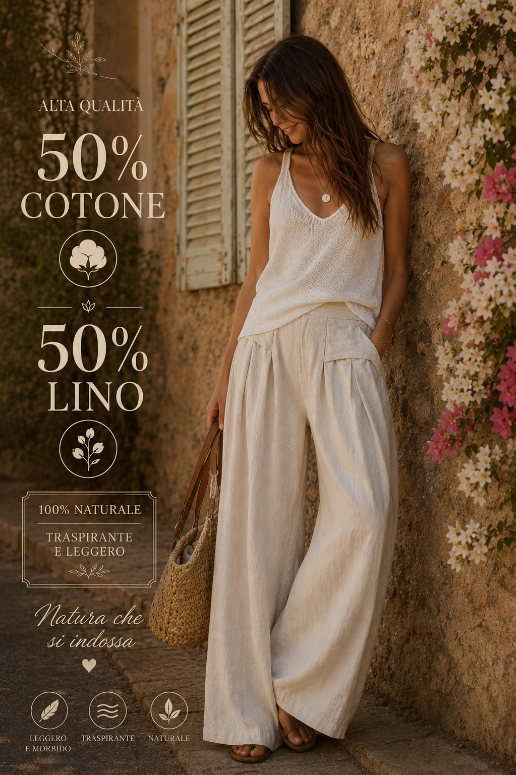 Élise - Pantaloni Morbidi in Cotone e Lino di alta qualità